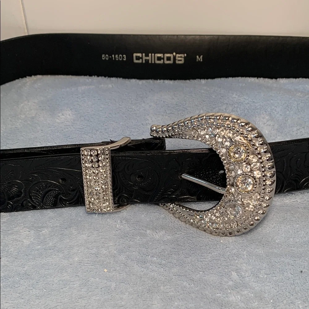 Chico's Black Belt with Silver Buckle
